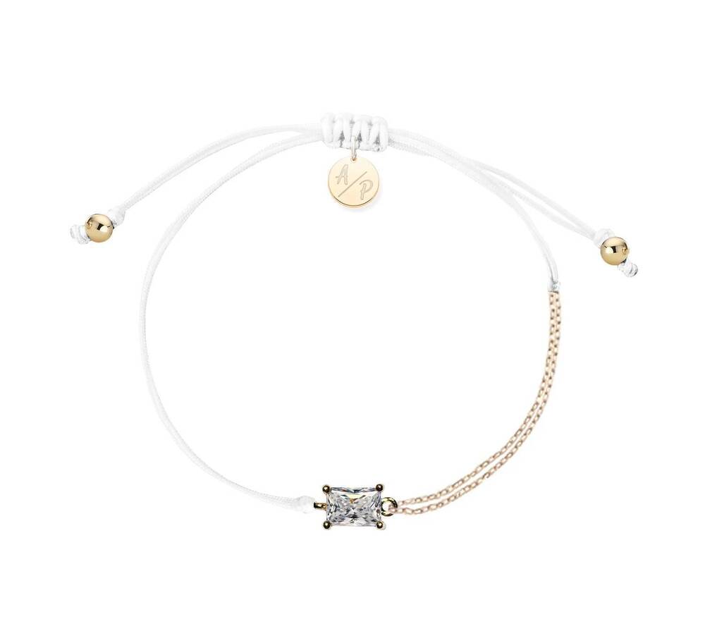 NEW ADRIANA PAPPAS women's cz emerald cut bracelet on colored cord in white